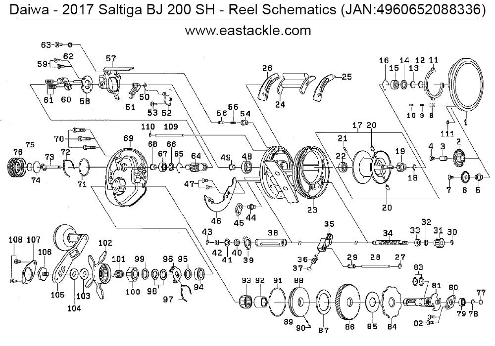 Daiwa - 2017 Saltiga BJ 200 SHL - Overhead Reel - Schematics (11 Aug 2017)
